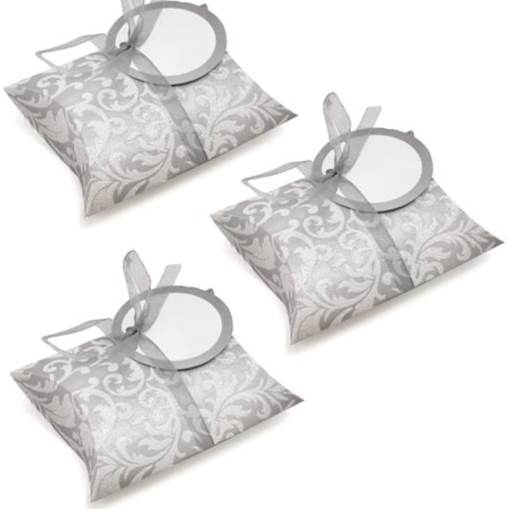 3 pcs Floral Swirl Glitter Pillow Boxes Gift Box (3x5" In.)